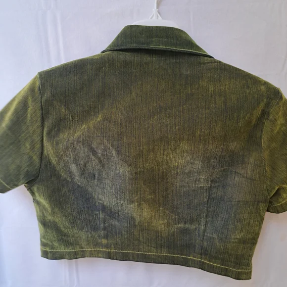 Akira Moss Green Distressed Velvet Cropped Jacket Size M - Picture 11 of 14